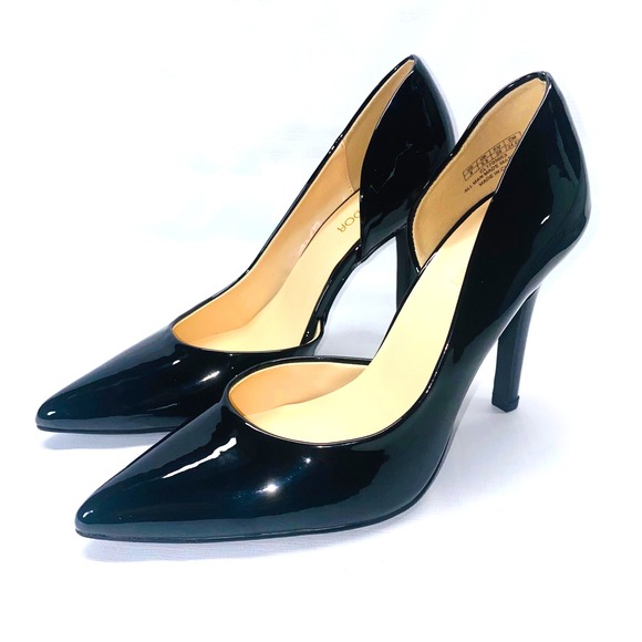 Jenn Ardor Size 8 Black Patent Leather Pointed Toe DOrsay Heels Stiletto Pumps - Picture 4 of 13